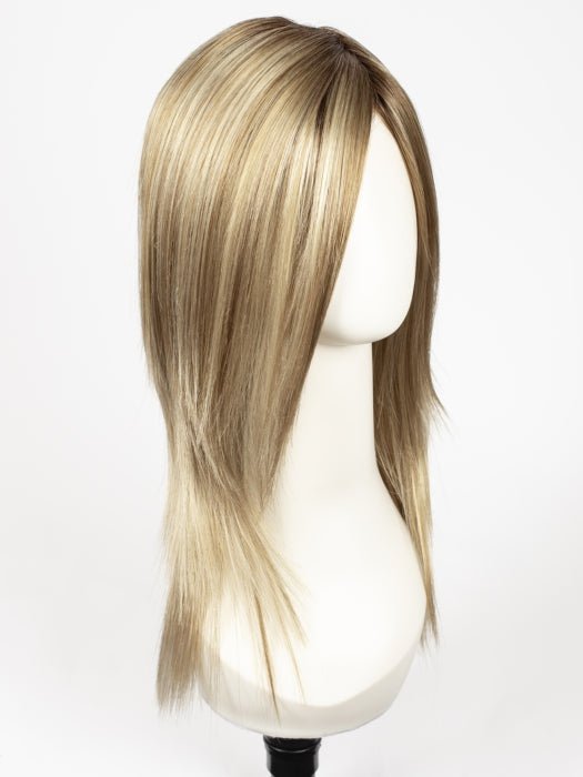 CREAMY-TOFFEE-R | Light Platinum Blonde and Light Honey Blonde evenly Blended with Dark Roots
