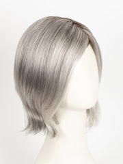 SILVER-STONE-R | Silver Medium Brown Blend That Transitions To More Silver Then Medium Brown Then To Silver Bangs with Black Roots