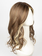 TOBACCO-ROOTED 12.26.27 | Lightest Brown, Light Golden Blonde, and Dark Strawberry Blonde blend with Dark Shaded Roots Edit alt text