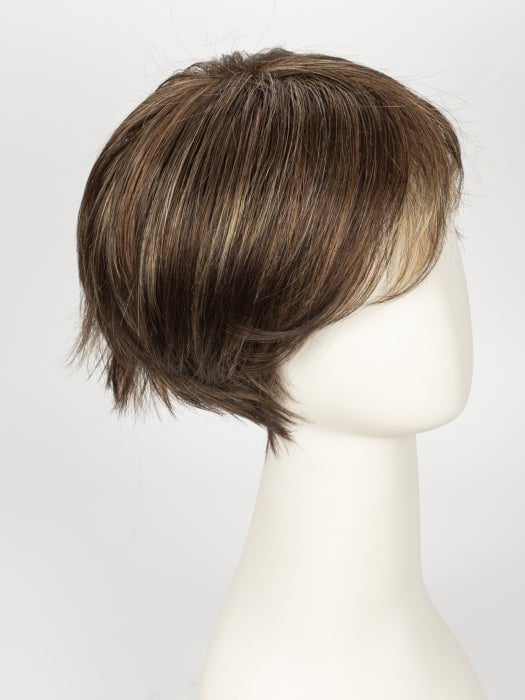 ALMOND ROCKA R | Rooted Dark Golden Brown base color with Strawberry Blonde and Bright Cooper evenly blended highlights