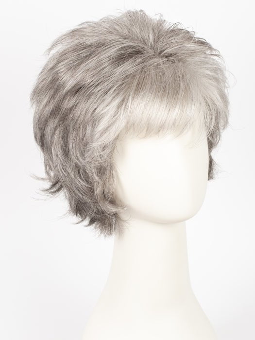 SILVER-STONE | Silver Medium Brown blend that transitions to more Silver then Medium Brown then to Silver Bangs