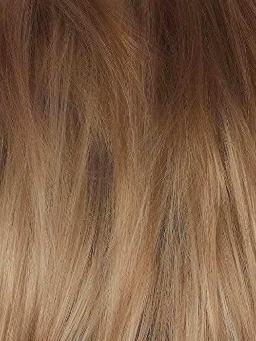 CHAMPAGNE SUNSET | Dark/medium multi-tonal blond with textured honey, ash, and golden hues and chocolate brown roots