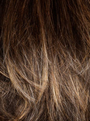 CHOCOLATE-TWIST-R | Dark Brown Root color blended with Cappucino as the base, Coppery Blond Highlights and tipped ends.