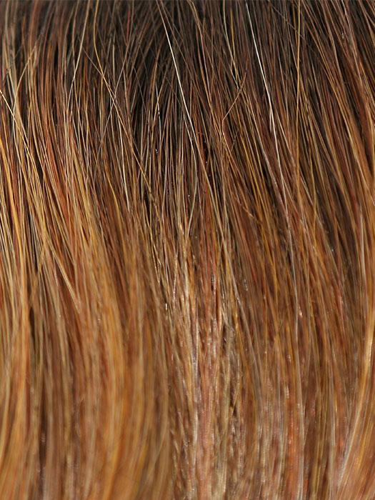 HONEY BROWN-R | Dark Roots on a warm medium brown base with Auburn and Honey Highlights