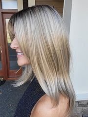 Natalie Gray @vanish.into.thin.hair wearing JILLIAN by JON RENAU in color 22F16S8 VENICE BLONDE | Light Ash Blonde and Light Natural Blonde Blend Shaded with Medium Brown