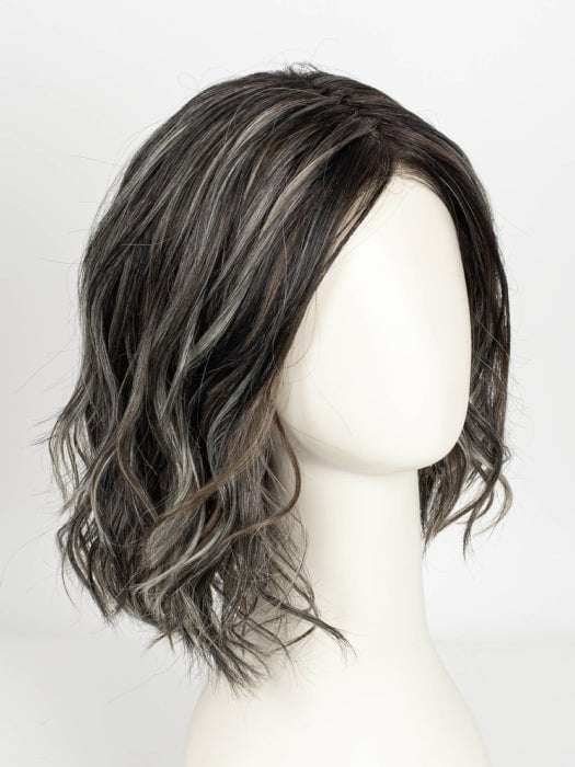 TRUFFLE RIBBON R | Off-Black base with Warm Medium Brown and Silver highlights. The Dark Brown Root creates a naturally dimensional appearance