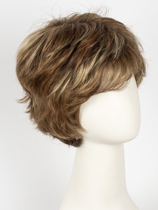 TOBACCO ROOTED | Medium Brown base with Light Golden Blonde highlights and Light Auburn lowlights and Dark Roots