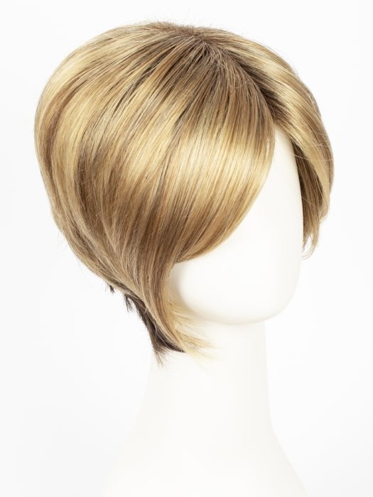 BUTTER PECAN-R | Rooted Dark with a Light Golden Blonde base with Brown and Medium Auburn evenly blended lowlights