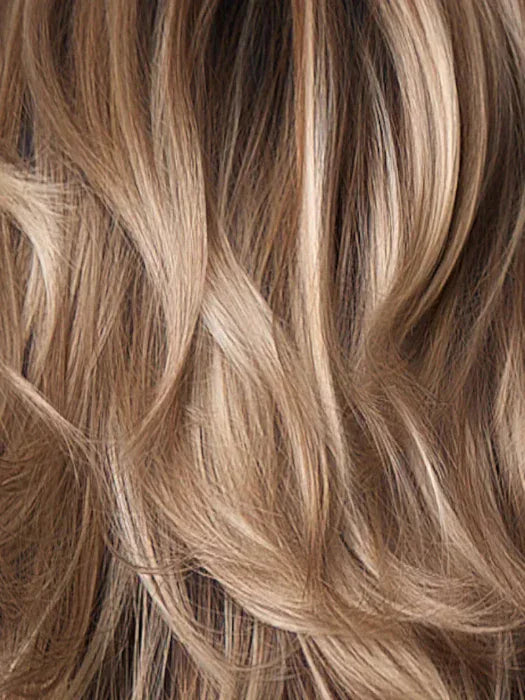 SANDY-BEIGE-BLOND-R | Carefully placed shades of dark sandy blonde and light neutral blonde with medium root tone for added depth.               